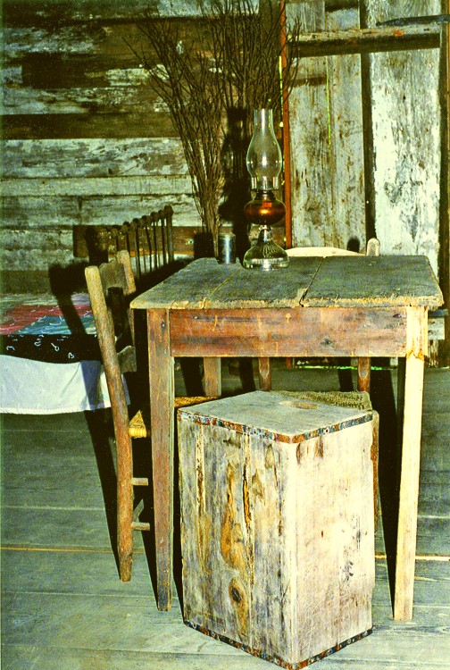 Table and wooden
              crate