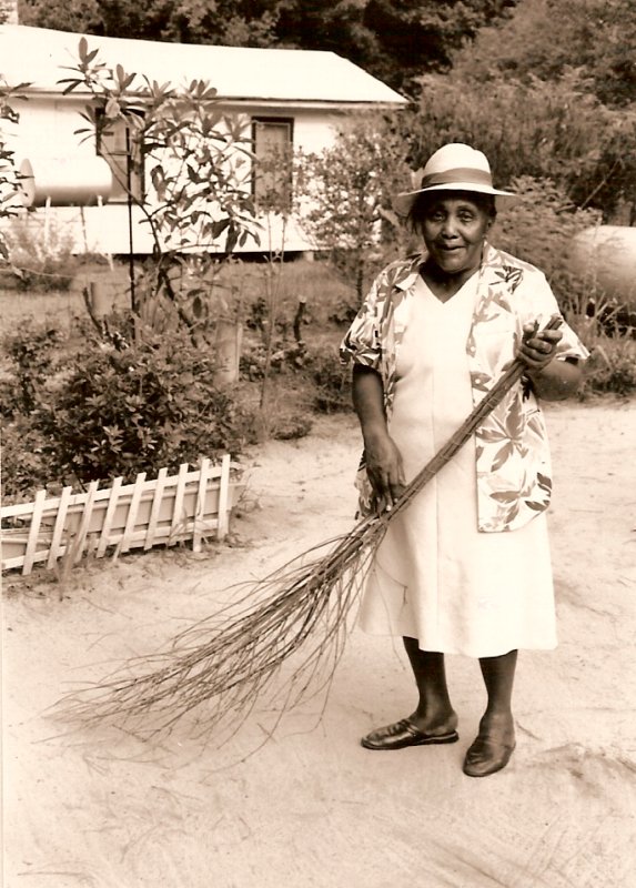 sweeping yard