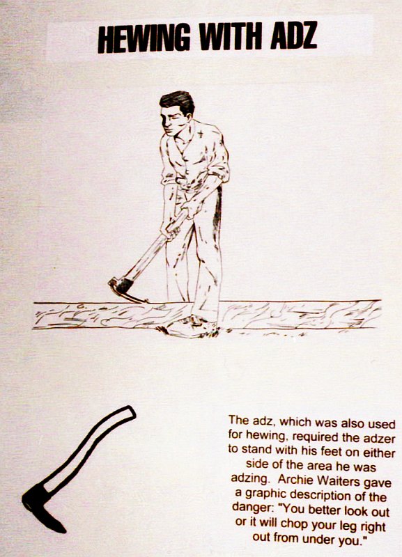 Poster showing hewing with adz