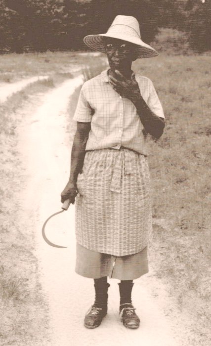 Frances Johnson with sickle